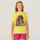 T-shirt Ruby Cavalier Spaniel and her Blenheim puppy (Devant entier)