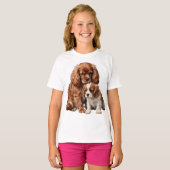 T-shirt Ruby Cavalier Spaniel et son chiot Blenheim (Devant entier)
