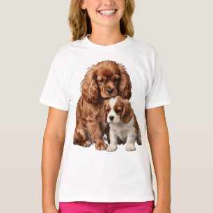 T-shirt Ruby Cavalier Spaniel et son chiot Blenheim
