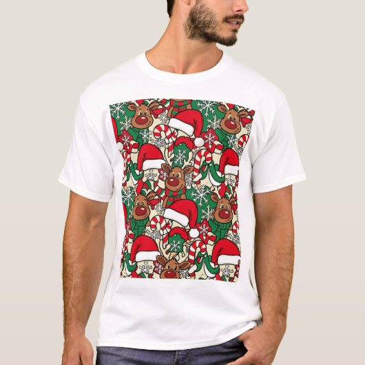 T-shirt Rudolph & Friends: Cozy Christmas Pattern (Devant)