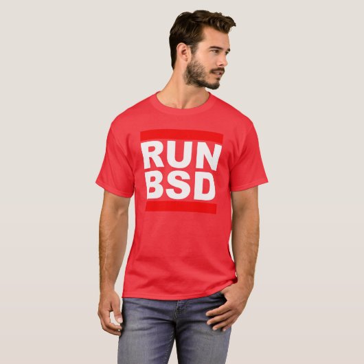 T-shirt RUN BSD Cool WhiteRed Design pour Unix Hackers Sys (Devant entier)