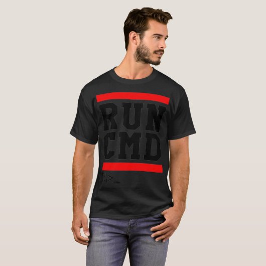 T-shirt RUN CMD Console Command Prompt Sysadmin (Devant entier)