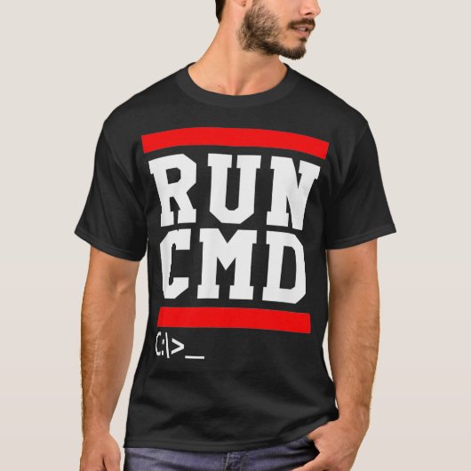 T-shirt RUN CMD Console Command Prompt Sysadmin (Devant)