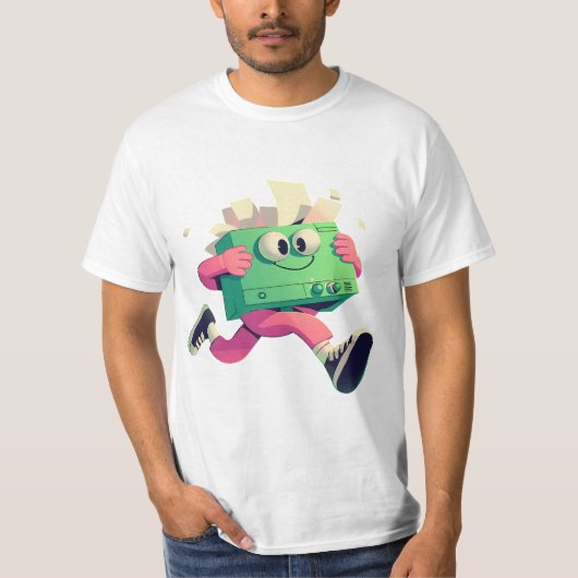T-shirt Running Printer with Flying Papers – Tech Humor (Devant)