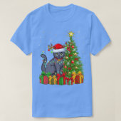 T-shirt Russe Bleu Chat Éclairage Xmas Arbre Russe Bleu C (Design devant)