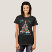 T-shirt Russe Bleu Chat Père Noël Arbre de Noël Chat laide (Devant entier)