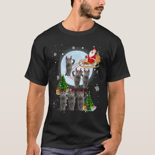 T-shirt Russe Bleu renne Noël Russe Bleu Chat L (Devant)
