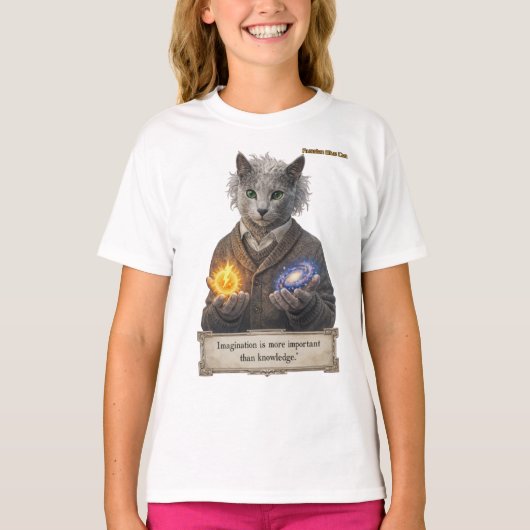 T-shirt Russian Blue Einstein Cat - Imagination (Devant)