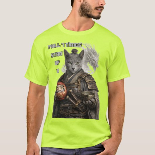 T-shirt Russian Blue Samurai Cat (Devant)