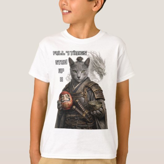 T-shirt Russian Blue Samurai Cat (Devant)