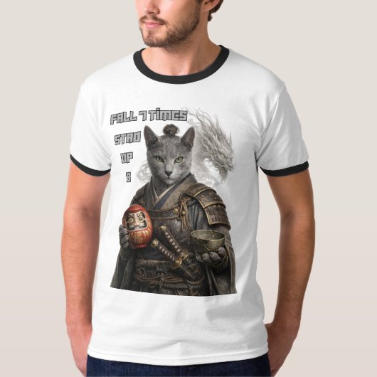 T-shirt Russian Blue Samurai cat (Devant)