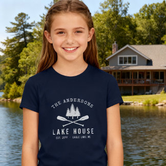 T-shirt Rustic Lake Maison Nom de famille Bateau Oars Tree