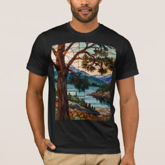 T-shirt Rustic mountain range landscape stain glass 