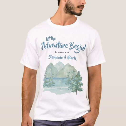 T-shirt Rustic Mountains Watercolor Baby shower d'aventure (Devant)