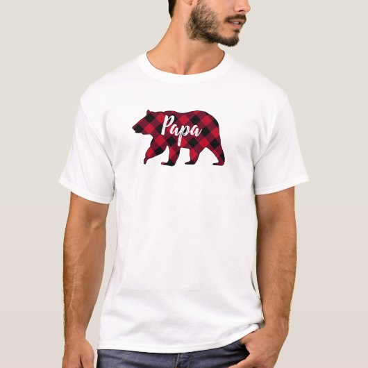 T-shirt Rustic Papa Bear Red Buffalo Plaid (Devant)