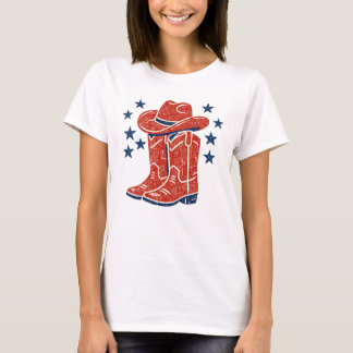 T-shirt Rustic Red Cowboy Boots and Blue Stars Western