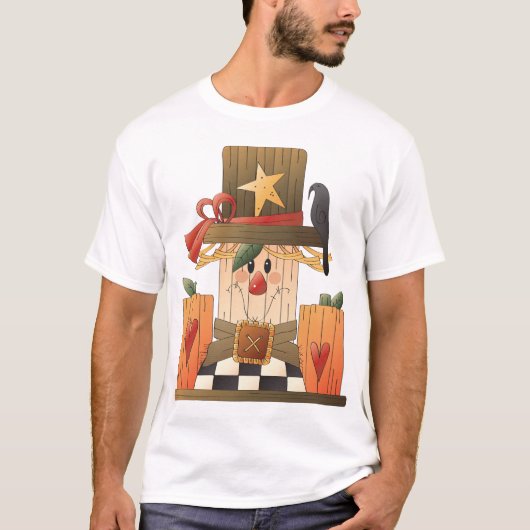 T-shirt Rustique automne Scarecrow avec Citrouilles et Cor (Devant)