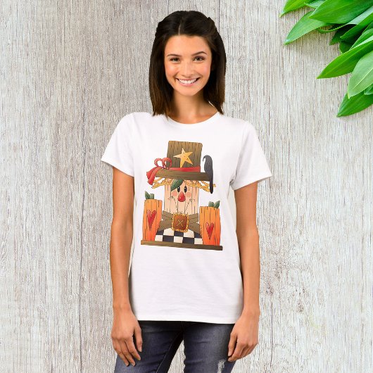 T-shirt Rustique automne Scarecrow avec Citrouilles et Cor