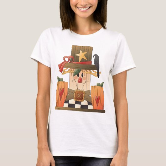 T-shirt Rustique automne Scarecrow avec Citrouilles et Cor (Devant)