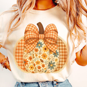 T-shirt Rustique Floral En vichy Citrouille d'automne