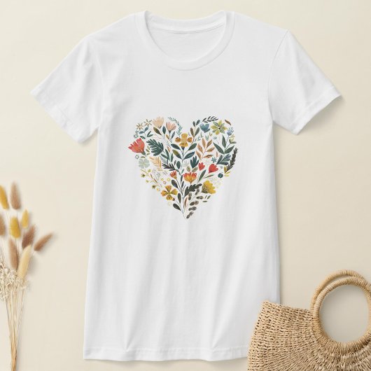 T-shirt Rustique Folk Fleur sauvage Coeur de fleurs