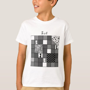 T-shirt Rustique, Populaire, Noir et blanc, Patchwork, Sim