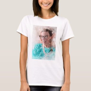T-shirt Ruth Bader Ginsburg Aquarelle souriante Portrait T