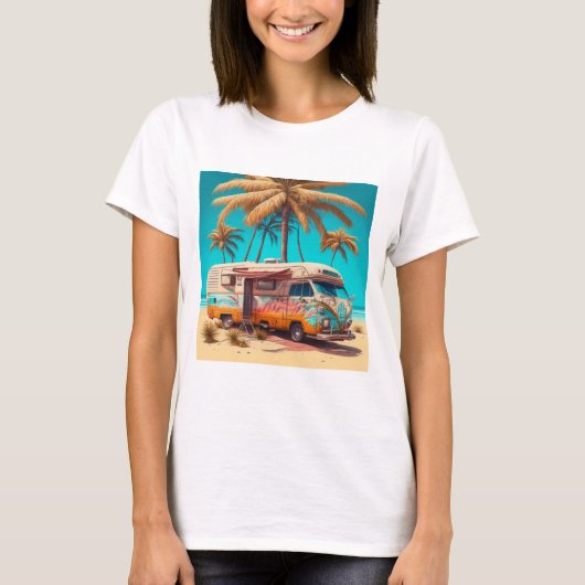 T-shirt RV rétro et palmiers (Devant)