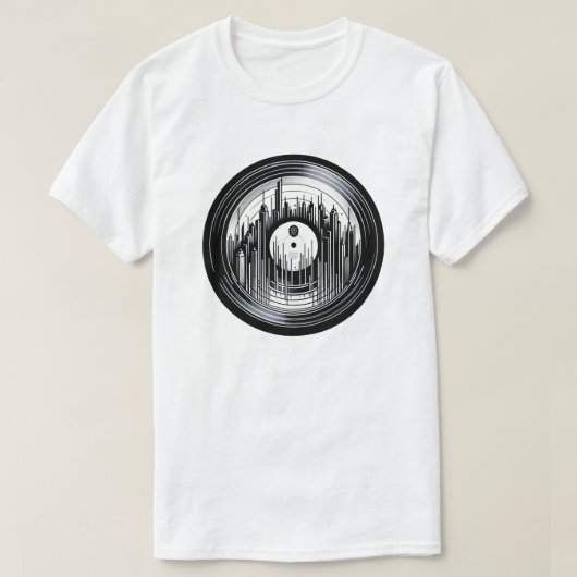 T-shirt Rythme urbain - Vinyl Record & City Skyline Art (Design devant)