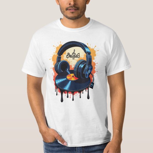 T-shirt Rythmes Vinyle Rétro & Casques Audio (Devant)