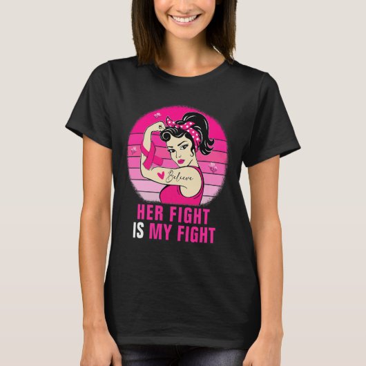 T-shirt Sa Lutte Est Ma Lutte Rosie Riveter Cancer Du Sein (Devant)