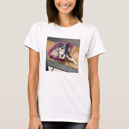 T-shirt Sable De Toilette De Chat Avec Jambe Drôle (Devant)