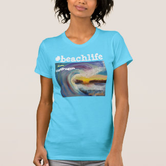 T-shirt Sable, vagues et coucher du soleil de #beachlife