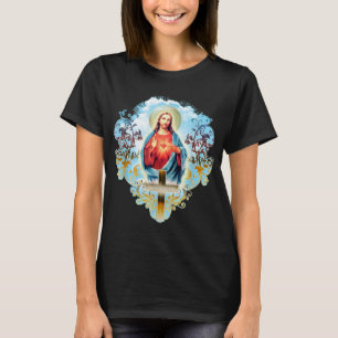 T-shirt Sacré Coeur de Jésus Christ Croix Vintage Catholi