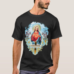 T-shirt Sacré Coeur de Jésus Christ Croix Vintage Catholi