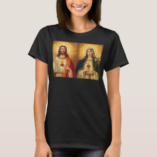 T-shirt Sacré Coeur et Immaculé Coeur Image Jésus et