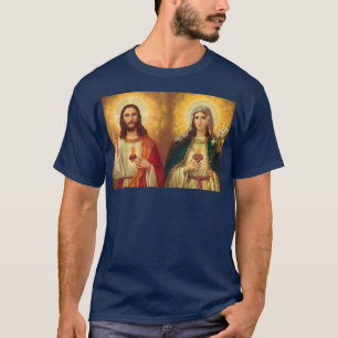 T-shirt Sacré Coeur et Immaculé Coeur Image Jésus et