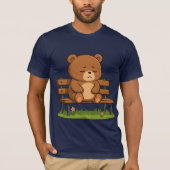 T-shirt Sad Cute Teddy Bear on Bench – Emotional Cartoon (Devant)