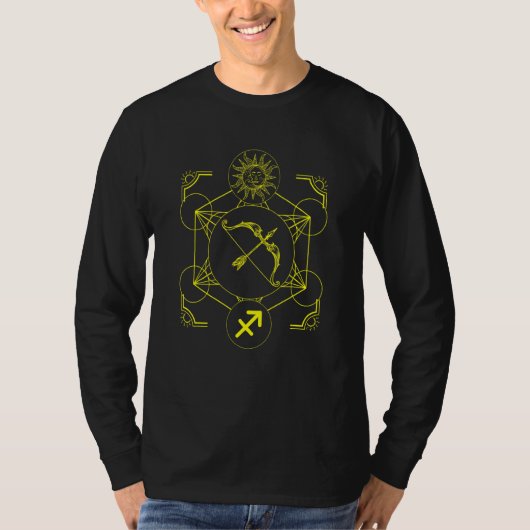 T-shirt Sagittarius Zodiac et Sun Metatron Cube Astrologie (Devant)
