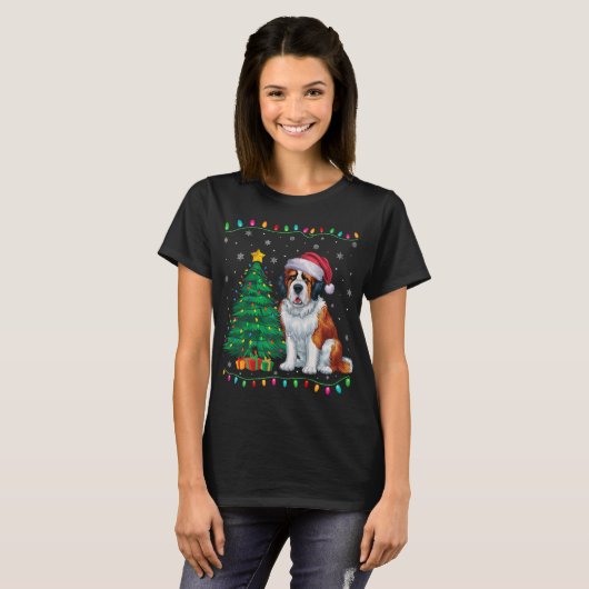 T-shirt Saint Bernard Chien Santa Chapeau Hommes Femmes En (Devant entier)