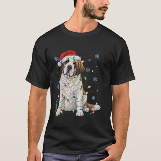 T-shirt Saint Bernard Chien Santa Chapg Arbre de Noël Lumi (Devant)