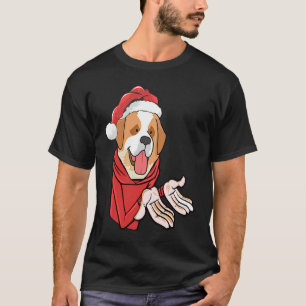 T-shirt Saint Bernard Chien Santa Hat Lumières Noël