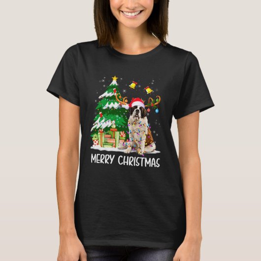 T-shirt Saint Bernard Christmas Lights Tree Santa Xmas Paj (Devant)