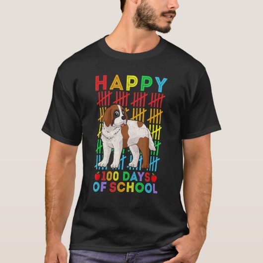 T-shirt Saint Bernard Dog Teacher Student Happy 100 Days o (Devant)