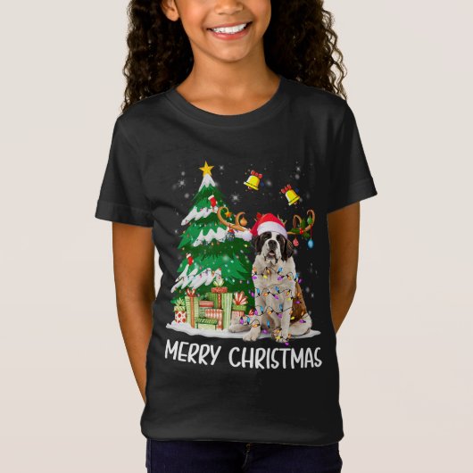 T-Shirt Saint Bernard Lampes de Noël Arbre Père Noël Xmas (Devant)