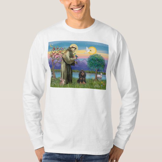 T-shirt Saint François & Cocker Spaniel noir et feu (Devant)