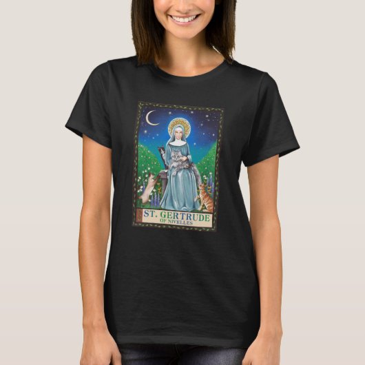 T-shirt Saint Gertrude de Nivelles Patron Saint des Chats (Devant)