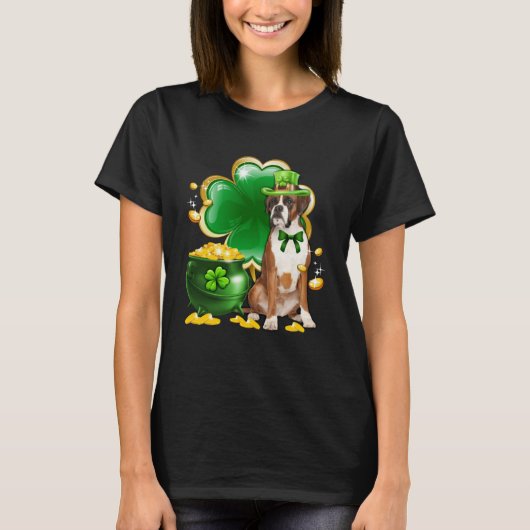 T-shirt Saint Patrick Jour Leprechaun Boxer Chien Shamrock (Devant)