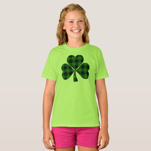 T-shirt Saint Patrick’s day, shamrock irlandais vert plaid (Devant entier)