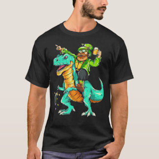 T-shirt Saint Patrick's Day Bearded Riding Dinosaur Shamro